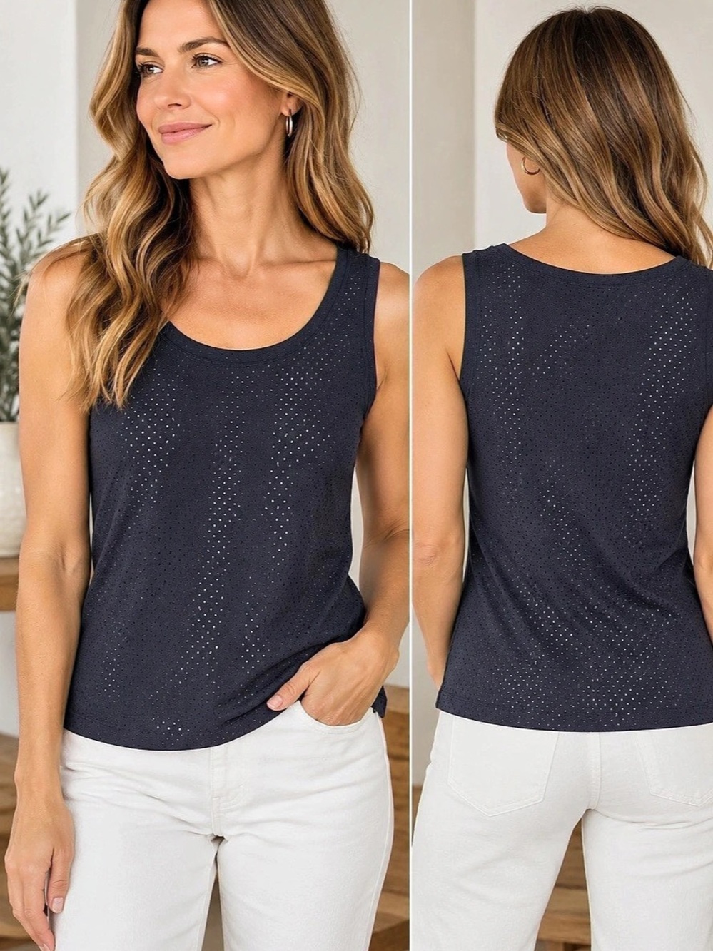 St. John Perforated Tank Top in Charcoal/deep purple Size Small Like New
